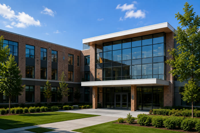 A modern school building entrance